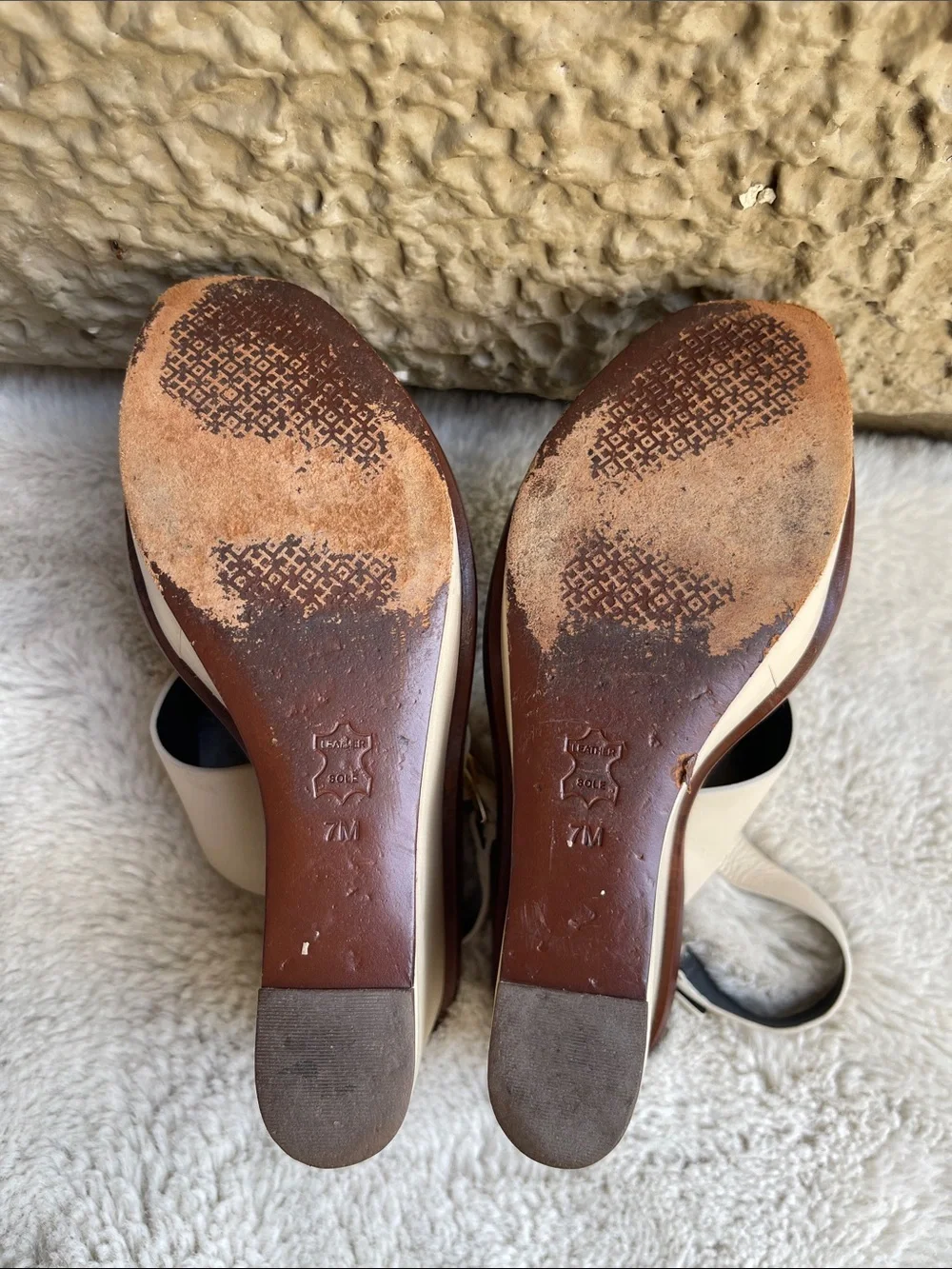 Tory Burch Wedge Leather Double-Band Slingback Sandals with Gold Buckle Size 7